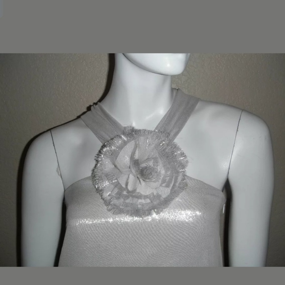 Voom by Joy Han Nautical Silver Halter Dress with Rosette NWOT - Picture 2 of 8